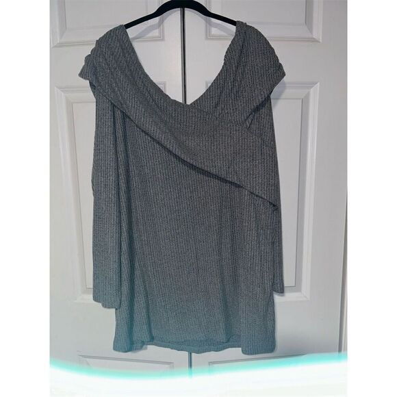 Lane Bryant Plus Size 26 Gray Off-The-Shoulder Waffle Knit Blouse - Picture 1 of 6
